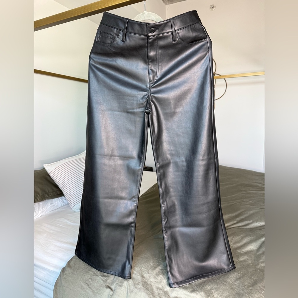 Joe's Jeans Black Faux Leather Pants Size 28 NWT Wide Leg Baddie Y2K High Waist